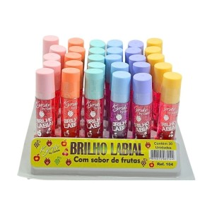 BRILHO LABIAL COM SABOR DE FRUTAS KYRAV - BOX COM 30 UNIDADES