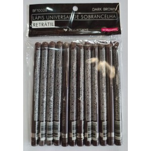 LAPIS UNIVERSAL DE SOBRANCELHA RETRATIL DARK BROWN BELLA FEMME- PACOTE COM 12 UNIDADES